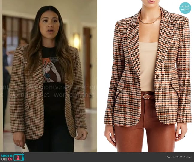 L'Agence Chamberlain Blazer in Brown Multi worn by Nell Serrano (Gina Rodriguez) on Not Dead Yet