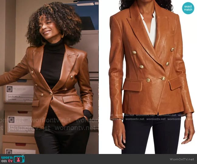 L'Agence Kenzie Leather Blazer worn by Beverly Crest (Leslie Silva) on So Help Me Todd