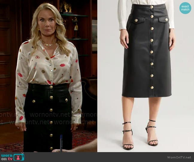 L'Agence Milann Faux Leather Midi Skirt worn by Brooke Logan (Katherine Kelly Lang) on The Bold and the Beautiful