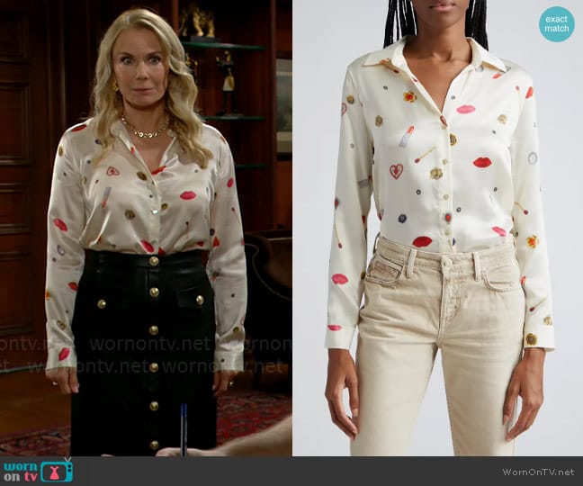 L'Agence Tyler Shirt in Champagne Multi Heart Jewel worn by Brooke Logan (Katherine Kelly Lang) on The Bold and the Beautiful