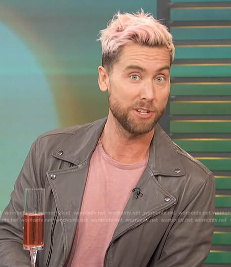 Lance Bass’s leather biker jacket on Access Hollywood