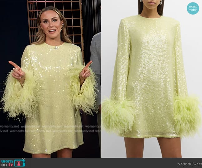 Lapointe Feather-Cuffs Long-Sleeve Sequin Viscose Mini Shift Dress worn by Keltie Knight on E! News