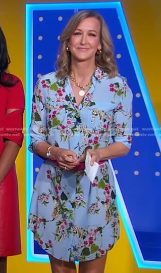 Lara’s blue floral and cheetah print dress on Good Morning America