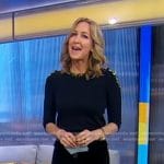 Lara’s navy navy jeweled sweater and skirt on Good Morning America