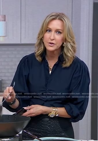 Lara’s navy puff sleeve blouse on Good Morning America