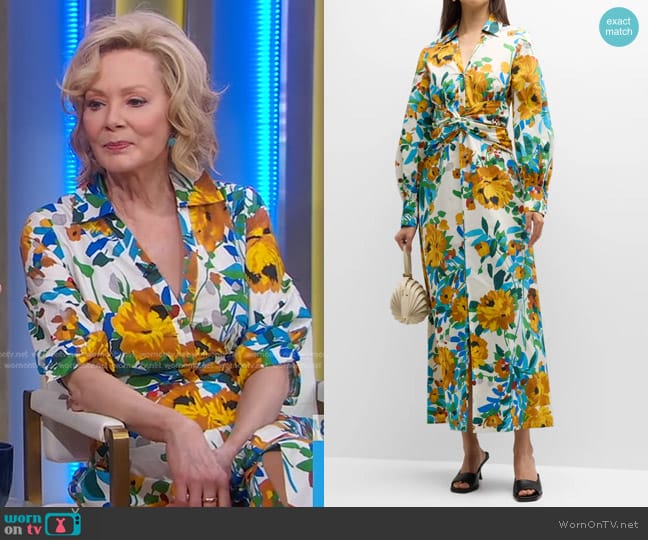 Lela Rose Floral-Print Twisted Midi Shirtdress worn by Jean Smart on Good Morning America