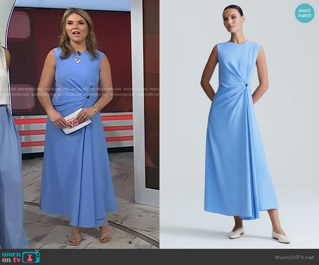 Lela Rose Fluid Crepe Button Detail Midi Dress worn by Jenna Bush Hager on Today