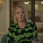 Lexi’s green and black printed dress on Not Dead Yet