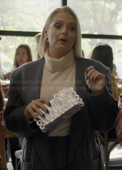 Lexi's grey fringed coat on Not Dead Yet