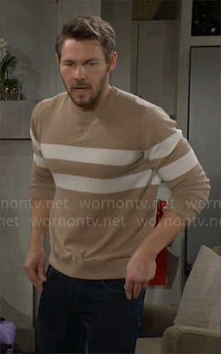 Liam's camel striped sweater on The Bold and the Beautiful