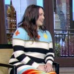 Lily Gladstone’s mixed print sweater dress on Live with Kelly and Mark