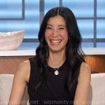 Lisa Ling’s black and green lace trim dress on The Talk