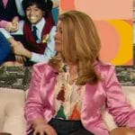 Lisa Whelchel’s printed blouse and pink blazer on The Drew Barrymore Show