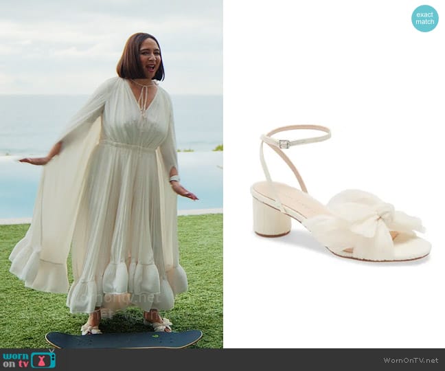 Loeffler Randall Dahlia Ankle Strap Knotted Sandal in Pearl worn by Molly Novak (Maya Rudolph) on Loot