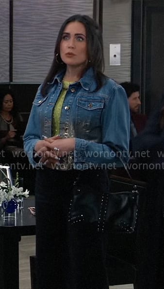 Lois's blue and gold denim jacket and studded bag on General Hospital