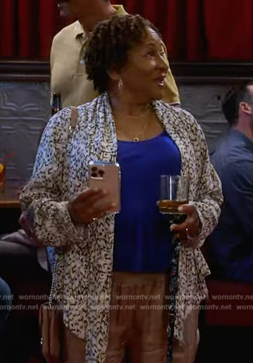 Lucretia's printed long jacket on The Upshaws