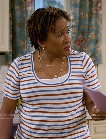 Lucretia's striped scoop neck tee on The Upshaws