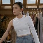 Luna’s white asymmetric top and two-tone jeans on The Bold and the Beautiful