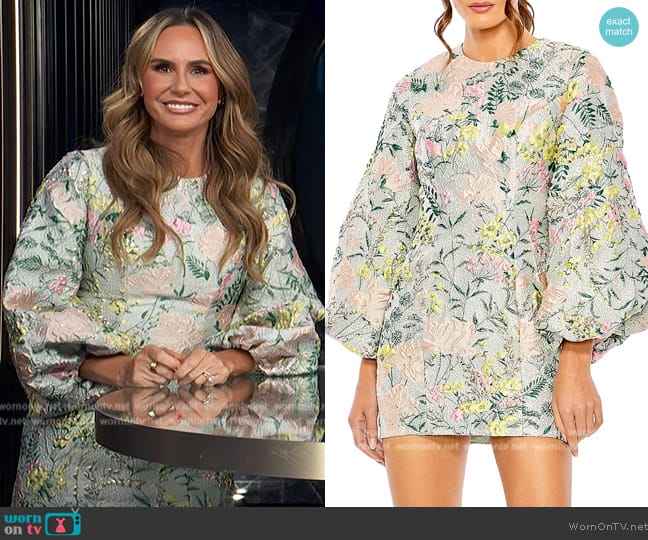 Mac Duggal Floral Brocade Puff-Sleeve Minidress worn by Keltie Knight on E! News