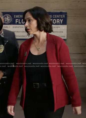 Maddie’s red knit blazer on 9-1-1