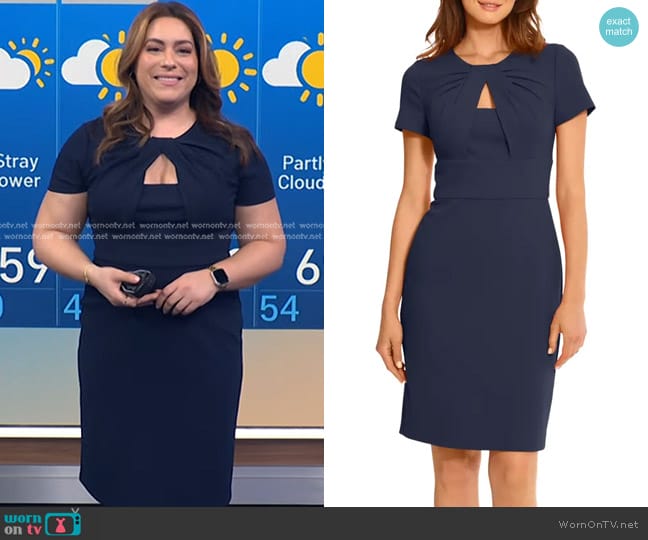 Maggy London Cutout Sheath Dress in Navy worn by Violeta Yas on NBC News Daily