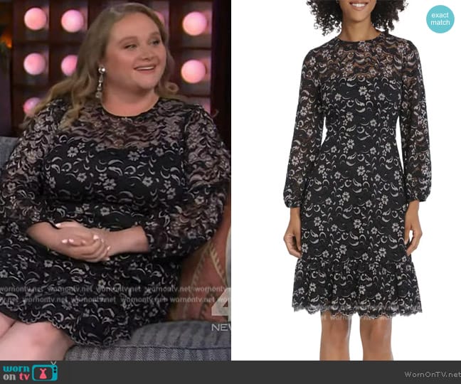 Maggy London Aurora Lace Fit & Flare Dress worn by Danielle Macdonald on The Kelly Clarkson Show