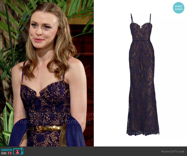 Marchesa Notte Lace Sweetheart Mermaid Gown worn by Claire Grace (Hayley Erin) on The Young and the Restless