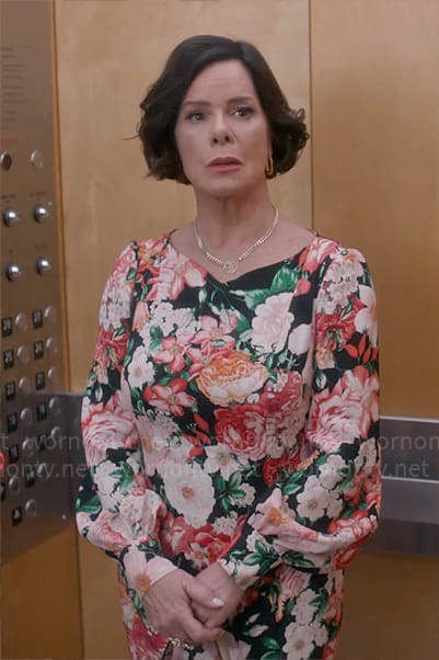 Margaret's floral long sleeved dress on So Help Me Todd