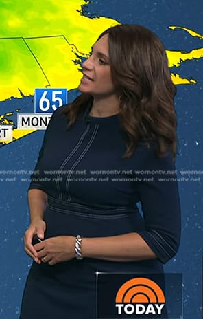 Maria's navy dress with white stitching on Today