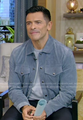 Mark’s blue suede button down jacket on Live with Kelly and Mark