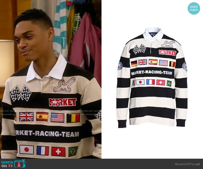 Market Grand Prix Rugby Shirt worn by Tristan (Paul-Mikél Williams) on The Upshaws