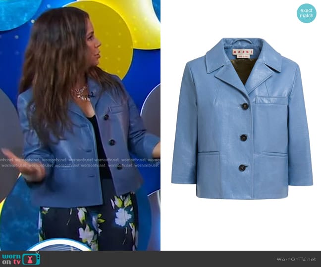 Marni Cropped-Sleeve Goatskin Leather Jacket worn by Gretta Monahan on Good Morning America