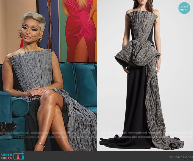 Maticevski Ozone Gown with Pleated Drape Detail worn by Karen Huger on The Real Housewives of Potomac