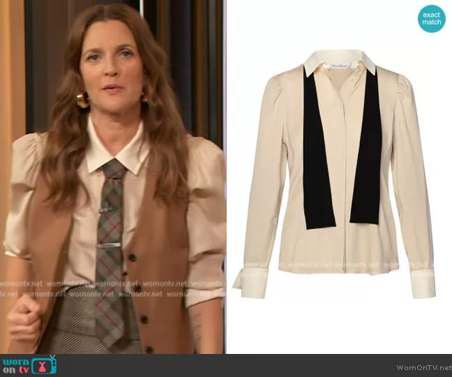 Max Mara  Button Detailed Long-Sleeved Blouse worn by Drew Barrymore on The Drew Barrymore Show