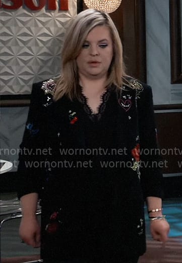 Maxie’s black novelty embroidered blazer on General Hospital