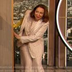 Maya Rudolph’s white pinstripe suit on The Drew Barrymore Show