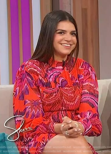 Mayan Lopez's floral print smocked dress on Sherri