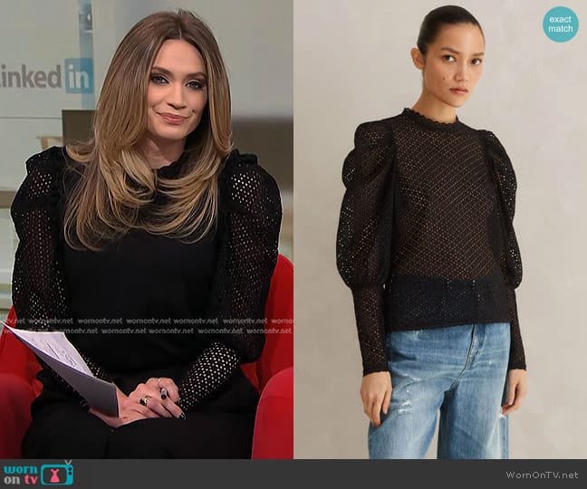 Me + Em Lace Statement Sleeve Top worn by Ellison Barber on NBC News Daily