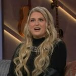 Meghan Trainor's black embellished short sleeve sweater on The Kelly Clarkson Show