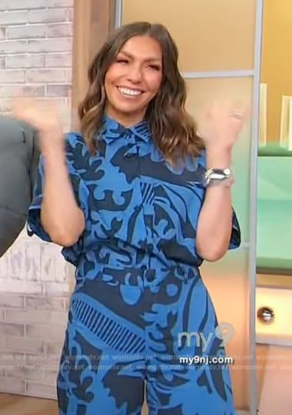 Melissa Garcia’s blue printed top and pants on Sherri