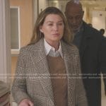 Meredith’s brown cable knit sweater and plaid coat on Greys Anatomy