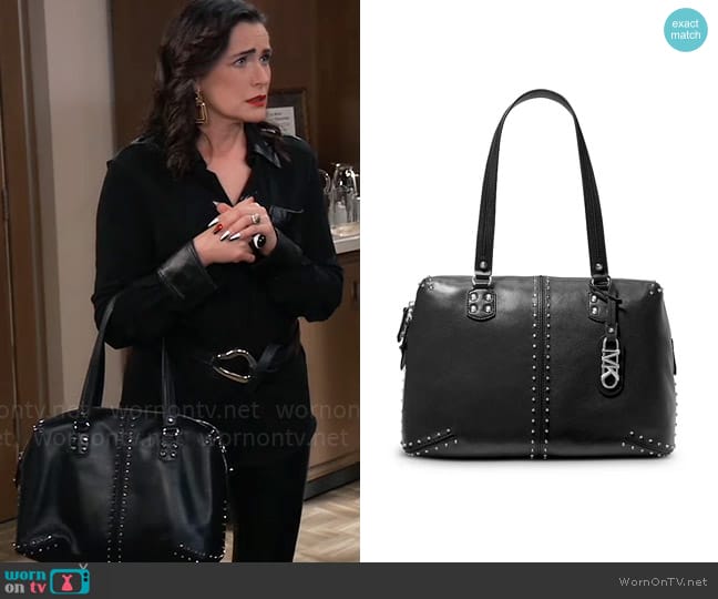 WornOnTV: Lois’s black leather detail shirt and studded bag on General ...