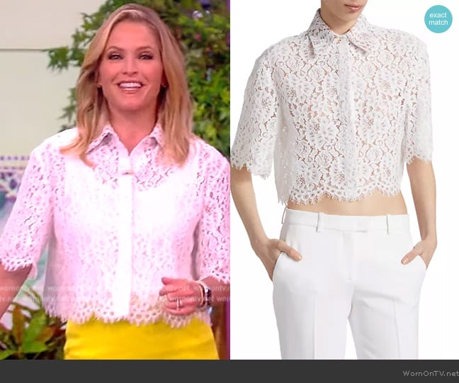 Michael Kors Collection Crop Lace-Trim Shirt worn by Sara Haines on The View