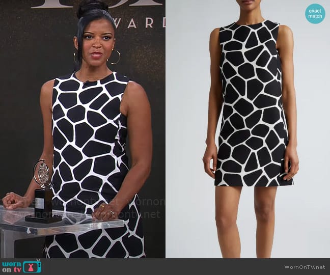 Michael Kors Collection Giraffe Cotton & Silk Jacquard Shift Dress worn by Renée Elise Goldsberry on CBS Mornings