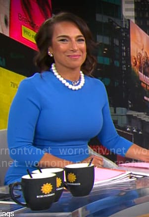 Michelle Miller's blue flared hem dress on CBS Mornings