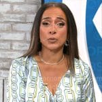 Michelle Miller’s chain print wrap blouse on CBS Mornings