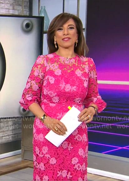 Michelle Miller's pink lace dress on CBS Mornings