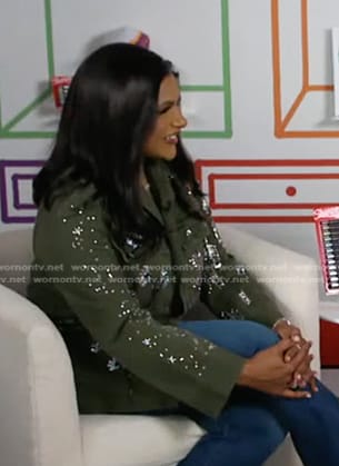 Mindy Kaling's green embellished military jacket on Good Morning America