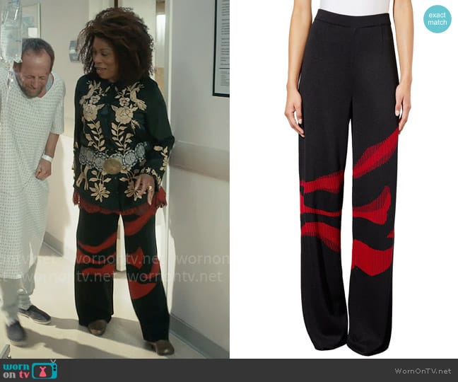 Ming Wang Soft Knit Abstract Print Wide-Leg Pull-On Coordinating Pants worn by Viola Marsette (Lorraine Toussaint) on The Equalizer