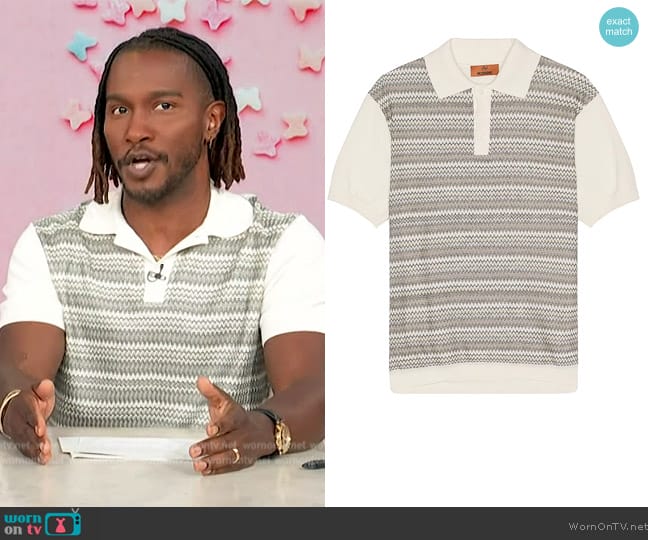 Missoni Zigzag knitted polo shirt worn by Scott Evans on Access Hollywood